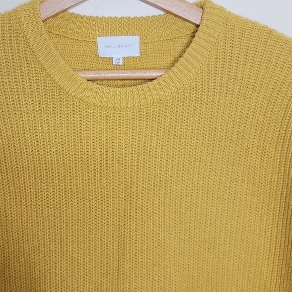 Melloday | Mustard Yellow Knit Sweater with Front Slip Pockets - Picture 5 of 5